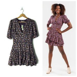 Francesca's Mi Ami dress Sz S purple floral tiered ruffle hem V-neck lined New